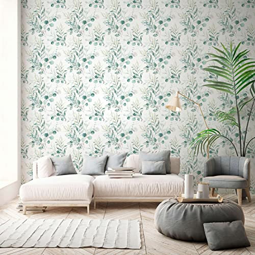New Walls Vlies-Tapete aquarell Farben Blättermuster in grün, creme natürlich leicht strukturiert matt