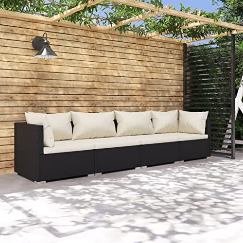 Festnight Gartensofa 3-Sitzer Rattan Sofa Balkonmöbel Lounge Sofa Outdoor Balkonsofa Balkon Couch Garten Gartenbank Sitzbank Gartenmöbel Set Loungemöbel Terrasse, Schwarz#3