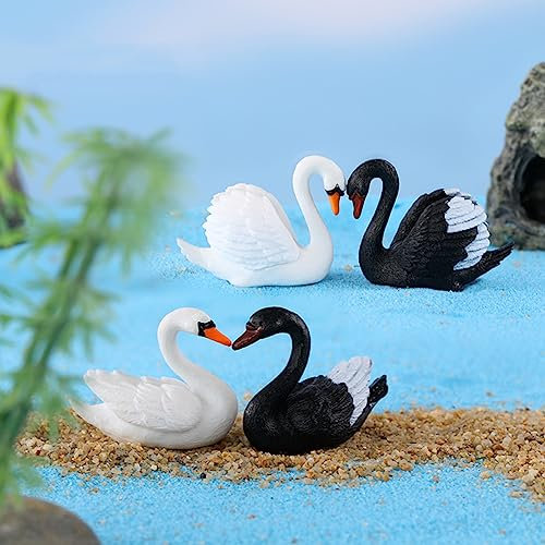 Schwarz und Weiß Schwäne Feengarten Zubehör, Lebendige Schwan Miniatur Figuren für Blumentöpfe, Bonsai Handwerk Dekor, Kuchenaufsatz, Heimdekoration, DIY Handwerk, Schreibtisch Dekor, 4 Stück