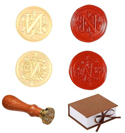 Comealltime 2 Stück Retro Alphabet Siegelwachs Stempel, A~Z Initialen Wachs Stempel mit Holzgriff, Vintage 26 Buchstabe 25mm Abnehmbarer Messingkopf Für Invitations Cards Gift Wrapping Decor(Letter N)