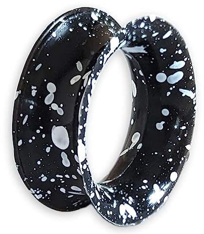 viva-adorno 1 Stück Tube Flesh Tunnel Plug Silikon Ohr Piercing Graffiti gesprenkelt flexibel Größe Z108g Schwarz Weiß, 14mm