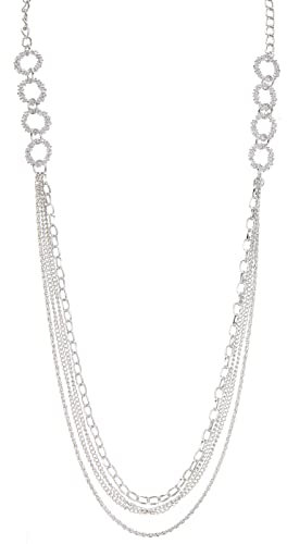 FULU AUTUMN Long Gold/Silver Chain Layered Necklace for Women Boho Multi-strand Rope Chains Statement Collar Necklace Silver Jewelry Gift(34-Silver)