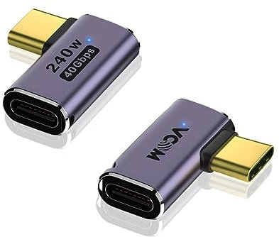 VCOM USB C 90 Grad Adapter, 40Gbps USB C Winkelstecker 90 Grad, 240W Schnellladung, 8K Video-Display, Typ-C-Stecker auf Buchse, Extender für Thunderbolt4, Laptop, Handy, Tablet (2 Stück)