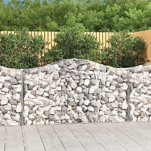 Higsose Lot de 8 gabions avec arc haut, 200 x 50 x 100/120 cm, argent, fer galvanisé, kit de grilles murales pour gabions, mur décoratif, grille de gabion, panier métallique de jardin, mur de briques,
