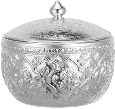 BESTonZON 1pc Tin Bowl with Lid Enamel Seasoning Jar Vintage Trinket Case Glass Bowl with Lid Tea Can Canister Glass Containers with Lids Spa Bowl Condiment Jar Metal Earrings Treasure Chest