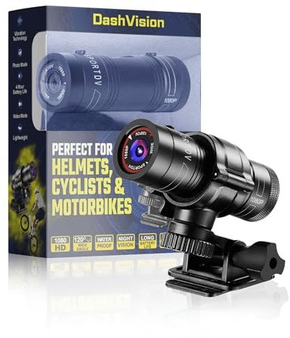 DashVision Action Camera & Dash Cam Front – HD 1080p, 64GB SD, Stable Wide-Angle Car Accessories, Dash Cam for Cars, Bicycle, Motorcycle & Sports Helmet, Lightweight, Waterproof & Portable Dashcam