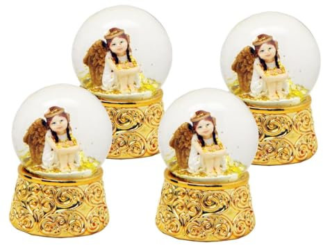 4 x süße Mini-Schneekugeln Nostalgie Engel Gold auf Goldsockel, Durchmesser 45mm * 20181 x4 * Luftblase
