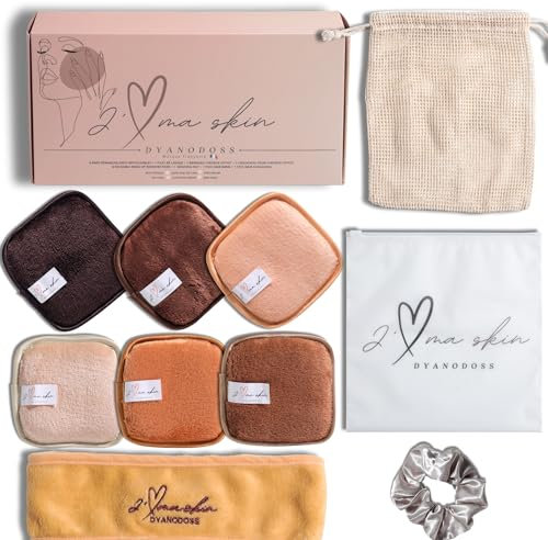 6 Pads Démaquillants Lavables et Réutilisables - Lingettes Carrées Microfibres Nettoyantes et Exfoliantes pour la Peau du Visage. Remplacez votre coton demaquillant. Accesoires offerts- Nude