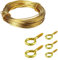 Brass Picture Hanging Wire Cable Cord 3 Meters 20pcs Eye Screw Hooks 19mm Brass Plated Hook Eye Bolts Screw-in Hooks with Wall Picture Hanger Wire Kit for Hanging Pictures Photo Frame.