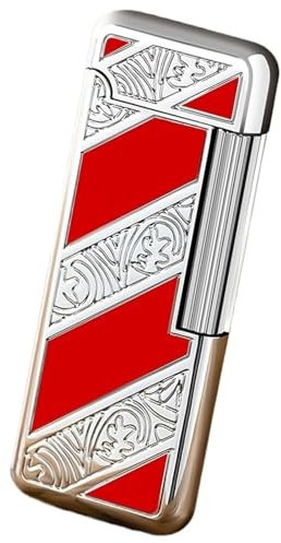 Dünnes Mini-Feuerzeug, Feuerzeug mit weicher Flamme, nachfüllbares Butan-Gasfeuerzeug, Metallfeuerzeug, Feuerzeug mit seitlicher Riemenscheibe und vertikaler Zündung, Sammlergeschenk (kein Gas) (Colo