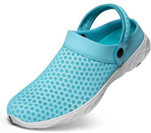 SAGUARO Clogs Hausschuhe Herren Damen Mesh Atmungsaktiv Pantoletten Leicht Freizeit Sommer Sandalen Flach rutschfeste Garten Strand Schuhe für Männer Frauen, Himmel Blau, 36 EU