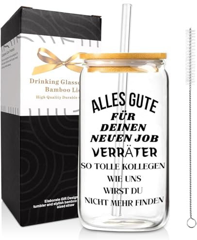 Mason Life Glas Trinkbecher mit Deckel und Strohhalm, Geschenk zum Abschied, Abschiedsgeschenk Jobwechsel Paar Trinkbecher Abschied Kollege Lustige Geschenke für Kollegen