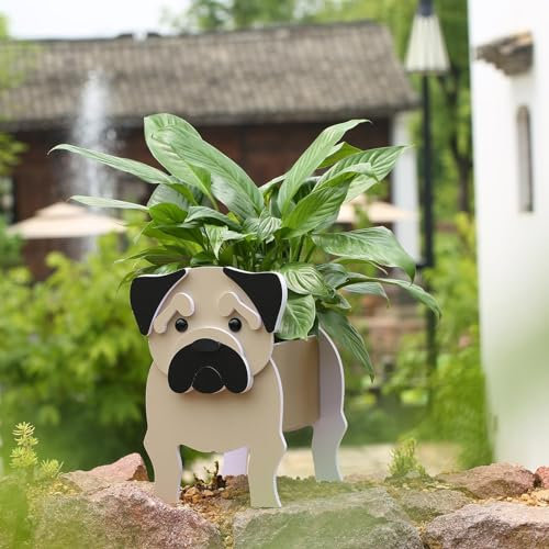 Suitchoi Kleiner Artikel Mops Geschenke Töpfe für Pflanzen Zeug Dekor Mops-Liebhaber Blumentopf Pflanzkübel Pflanzer für Outdoor Garten Dekoration Weihnachten oder Geburtstagsgeschenke,S Pug