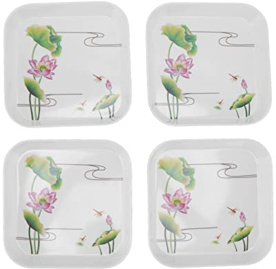 Tomotato 4 Pièces Assiette à Collation,15×15cm Mini Plateau de Service Carré de Collation Aux Fruits,Assiette à Dessert pour Cuisine de Fête de Mariage, Petit Plateau de Nourriture(Fleur de lotus)