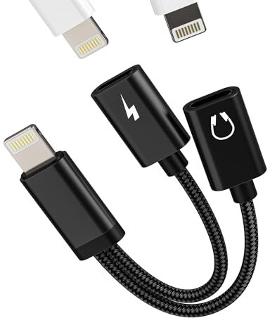 Dual Lightning Dongle for iPhone Headphone Jack Adapter (2in1) for Apple MFI Certified Charger AUX Cable Audio Charge Splitter Music Converter for iPad Air 11 12 13 14 Pro Max Mini 7 8 Plus Connector