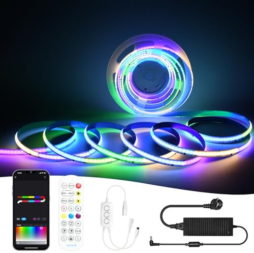 GEYUEYA Home COB LED Streifen 5M - RGBW+IC LED Strip 24V,LED Band mit Fernbedienung,WIFI Smart LED Lichtstreifen 784 leds/m, 3920 led, Kompatibel mit Alexa/Google Assistant