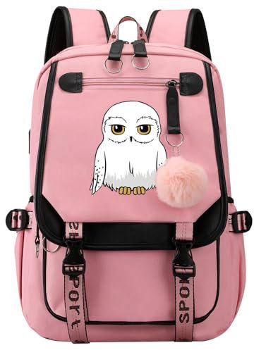 Harry Magic Rucksack Niedliche Eule Hedwig Schultasche Grundschüler Mädchen Teenager Freizeit Reisen Rucksack Pink-B