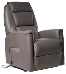 Sime ES-P2 relaxsessel elektrisch Zero Gravity, 2 Motoren, unabhängig verstellbare Rückenlehne und Fußteil 2 Räder unverformbarer Sitz Leder seniorensessel elektrisch relaxsessel Grau