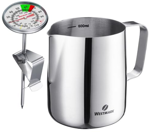 Westmark 2 tlg. Set Milchkännchen (600 ml) + Milchthermometer – Ideal für Kaffeesahne, Milch, Honig und andere Kaffee- und Teezusätze, Barista Zubehör – 247822E6