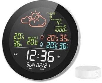 AUBEST Thermomètre météorologique, Station météo Intelligente, thermomètre et hygromètre, for l'extérieur et l'intérieur, prévisions météorologiques, Horloge de Table avec capteur extérieur(1 Sensor)