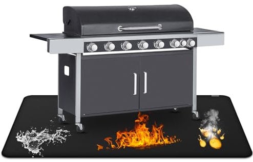 FIREWESS Couverture Anti feu pour Barbecue extérieur, 75 x 120 cm, Tapis Anti feu Gril Ignifuge Double Face, Parfait pour Les barbecues en Plein air, Tapis de Sol ignifugé et imperméable pour Foyer