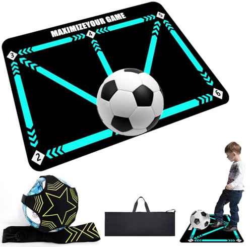 Tyafzzn Fußball Matte Ballkontrolle, 60 x 90cm Fußball Schritt Trainingsmatte mit Verstellbarer Hüftgurt Fußball, Aufbewahrungstasche, Fußball Training Zubehör Geschenke für Fußballliebhaber