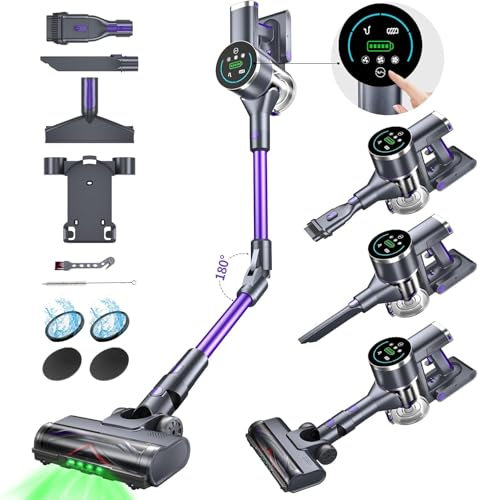 Ravas 4-in-1 kabelloser Staubsauger, 550 W, 40 kPa, LED-Touchscreen, violett, 60 Min. Akku, 1,7 l, Teppich, harte Böden, Tierhaare