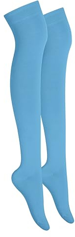 MOLLY MALOU Ladies Girls Women Over The Knee Plain Socks Comfortable Cotton Rich UK Size 4-6.5 (Sky Blue)