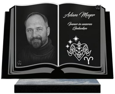 ETERNEL - Personalisierte Grabplatte Buch Astro Widder Foto und Text anpassbar, lasergravierte Grabplatte für Hommage, Grabstein, Leichen, Beerdigungen, Bestattung