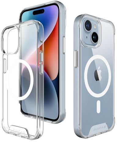PIXFAB for iPhone 14 Clear Case, Shockproof Hard Back Phone Cover [Compatible with MagSafe] Wireless Charging, [Slim Fit] Military-Grade Protection [Anti-Scratch]