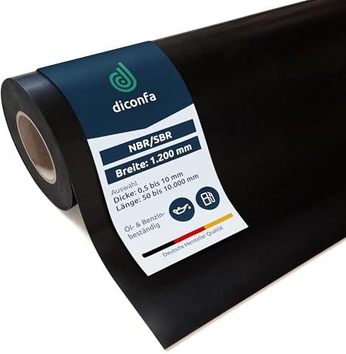 diconfa Gummimatte ÖL-FEST Benzin-FEST NBR/SBR 1200mm 120cm 1,2m breit - Dicke 0,5 bis 20mm - LÄNGE 0,05 bis 10m ==> 1200 x 200mm (120 x 20cm), 2mm stark- Gummiplatte KFZ-Werkstatt Garage