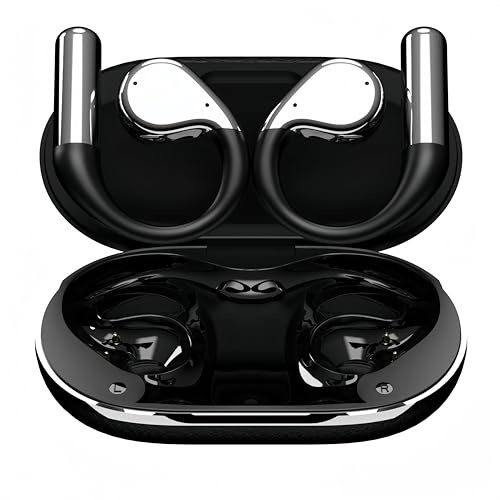 Wireless Earbuds with Ear Hooks, Open-Ear Bluetooth 5.4 Sport Headphones, Waterproof Over-Ear Buds with LCD Display and Touch Controls – Perfect for Running, Fitness, and Walking (Black)