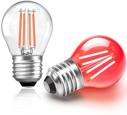 Lampadine LED Rosse E27 da 4W, Equivalente 40W Lampadina a Incandescenza, 400LM, AC 230V, Mini Globo G45 LED Filamento, Lampadine Colorate a LEDs, Decorazione per Halloween Natale Party Bar, 2 Pezzi