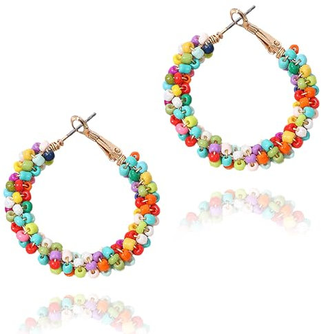 Bunte Perlen Ohrringe, Creolen Bun, Ohrringe Karneval, Ohrringe Bunt Hängend, Böhmische Ohrbügel Ohrring, Böhmische Bunte Perlen Ohrringe, Karnevalsschmuck für Mädchen und Frauen (B)