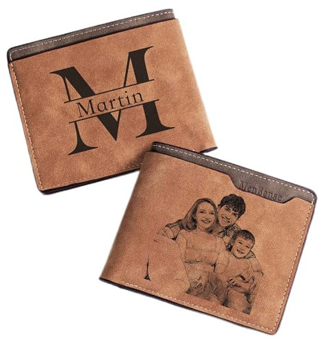 Easycosy Geldbörse Herren mit Foto & Namen - Leder Geldbeute Portmonee mit Gravur Großbuchstabe - Personalisierte Männer Papa Opa Eltern zu Weihnachten Nikolaus Geschenke