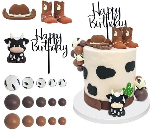 Tarocynn 20Pcs Cowboy Cake Decorations with Cowboy Hat Boots Cow Cake Topper Birthday Party Baby Shower Theme Party Decor