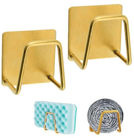 MOROBOR Adhesive Sponge Holder, 2pcs Stainless Steel Dish Sponge Holder for Sink Soap Sponge Holder Premium Rustproof Holder Kitchen Accessories/Gold
