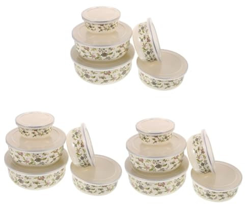 Amosfun 3 Set Ciotola Smaltata Mixing Bowl Set Zuppiera Ciotola Zuppa Smalto con Coperchi Ciotola per Mescolare Ciotole di Stoccaggio con Coperchi Ciotola da Portata Plastica 5 Pezzi * 3