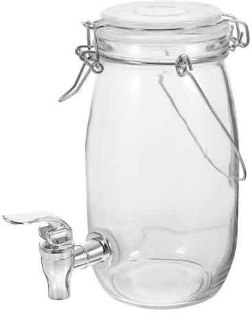 Veemoon Distributeur De Jus En Verre 2L Avec Robinet - Bocal Transparent à Large Bouche Pour Lave-Linge Et Boissons Idéal Pour Jus Eau Et Lait Bocal En Verre 1L Sans Fuite