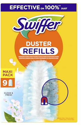 Swiffer Duster Plumero 54 recargas, (6 x 9 recargas), Atrapa y retiene, Perfume Febreze, Atrapa y retiene el Polvo