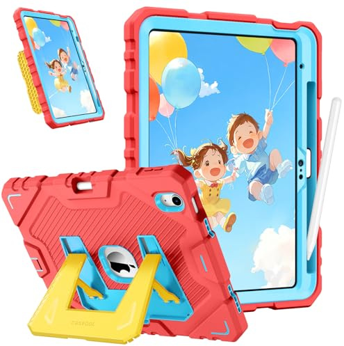 Fintie Kinder Hülle für iPad A16 11 Generation 11 Zoll/iPad 10. Gen 10.9 | Robuster Rundum-Schutz, Stoßfeste Kinder Schutzhülle mit Stifthalter & Ständer für Hoch- & Querformat, Pink/Gelb
