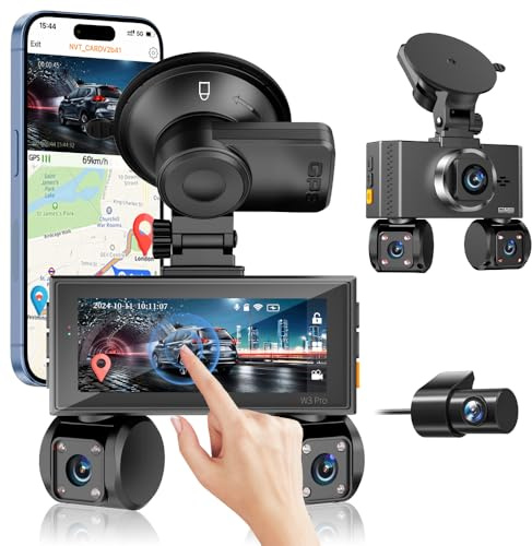 4K Quad Dash Cam - Built-in GPS & WiFi - 4x1080P HD Night Vision, 128GB Card, Auto Reverse Parking Monitor, G-Sensor, Motion Detection