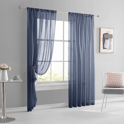 YKAFADE 2 Stück Vorhänge Gardine Wohnzimmer Gardine Halbtransparent Vorhang Voile Einfarbig Stangendurchzug Wohnzimmer Luftig Dekoschal für Schlafzimmer Deko Schiebevorhänge,140x260cm(BxL),Blau Grau