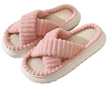 HOOUDO Pantofole Donna,Ciabatte Pelose Donna di Spugna Aperte con Pelo Rosa Pantofole Chiuse in Cotone Gomma Infradito Alte