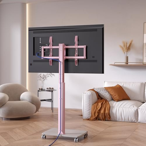 Vermars Pink Rolling TV Stand for 32 to 55 65 75 85 Inch TVs | Corner TV Floor Stand with Mount, Universal Portable Mobile TV Cart on Wheels, Small TV Stand for Bedroom, Living Room