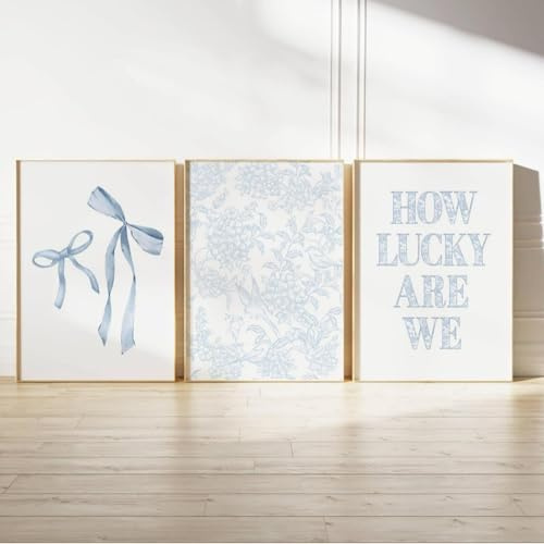 champracer 3-teiliges Poster Set Blau Schleife Aesthetic Bilder Deko Poster Kunstposter für Schlafzimmer Büro Wanddeko, Ohne Rahmen (40 * 50cm,Blau)