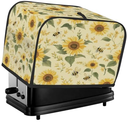 Sunflower Bee On Retro Toaster Cover 4 Slice Dust Cover for Bread Machine,Small Kitchen Appliance