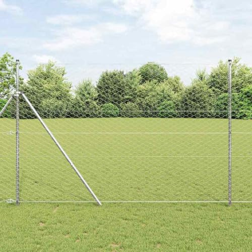 QJBSAVVA Gartenzaun 100 m lang 1,6 m hoch PVC Stahl Silber Großes Drahtzaun Set inkl. Pfosten Eckverbinder Spannbinder für Hundezaun Weidezaun Gartenzaun Wildzaun Schafzaun Hühnerzaun