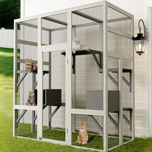 Catio Outdoor Katzengehege, Groß Katzenhaus mit Wasserdichtes Dach, 5 Plattformen & 2 Ruhebox, Outdoor Katzenkäfig Bietet Platz für bis zu 6 Katzen, Kleine Häuser für Garten, Balkon 160 x 82 x 178 cm