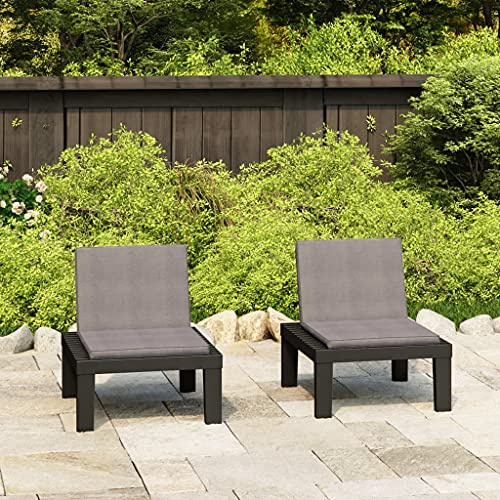 Mimdixy Verandabank Gartenbestuhlung,Gartenstühle mit Auflagen 2 STK. Kunststoff Grau